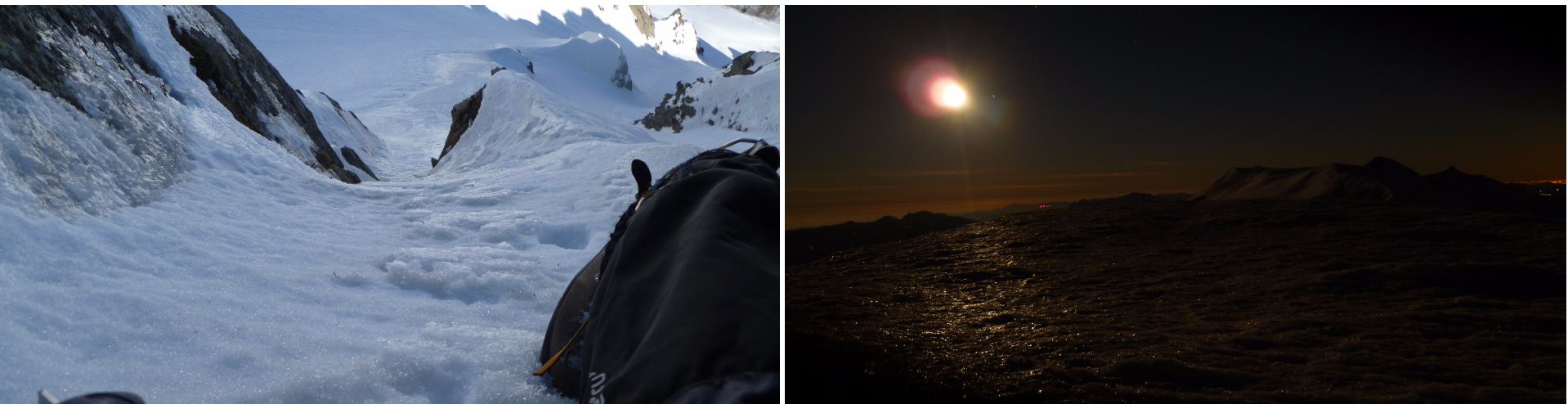 Bellina la goulottina, uscita variante del Canale Nord del Sassofratto.
Luna e Cusna dalla cima del Monte La Piella.